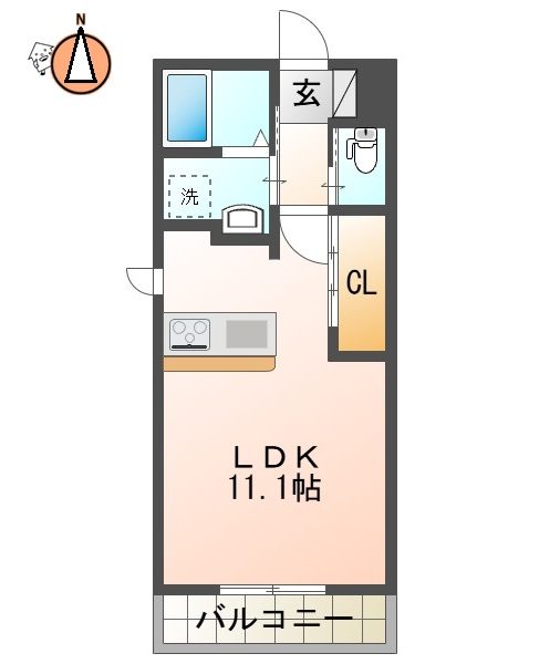 1Kタイプの間取り図