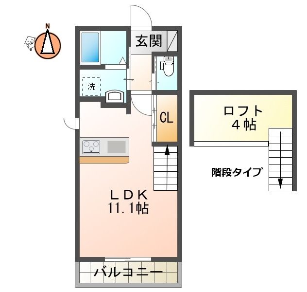 1K＋ロフトタイプの間取り図