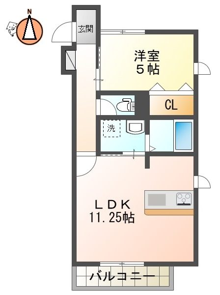 1LDKタイプの間取り図